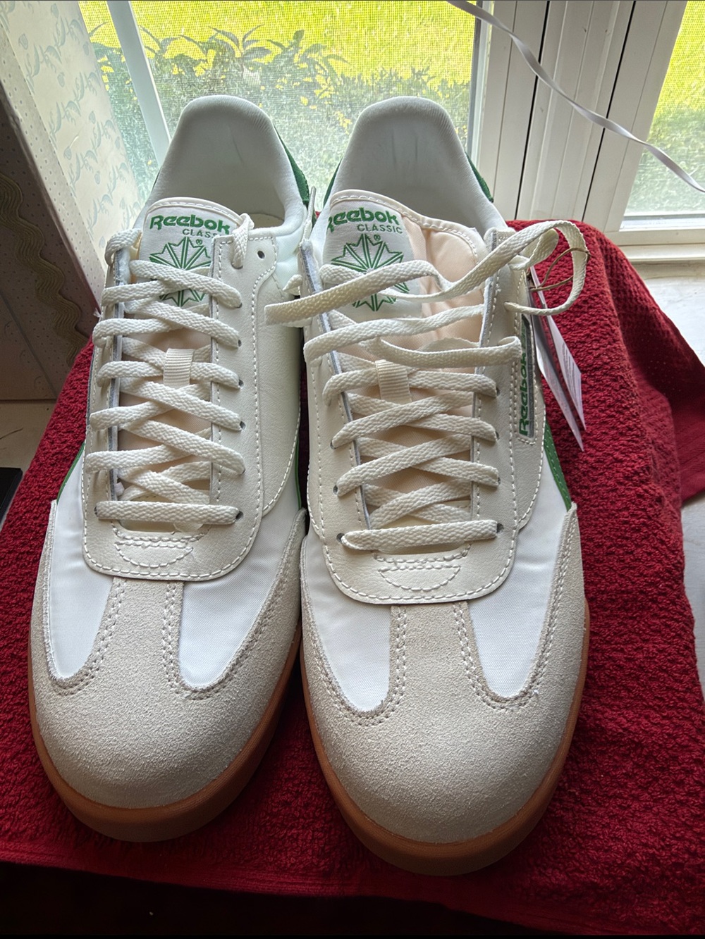 Reebok Men's White and Green Retro Trainer Sneakers